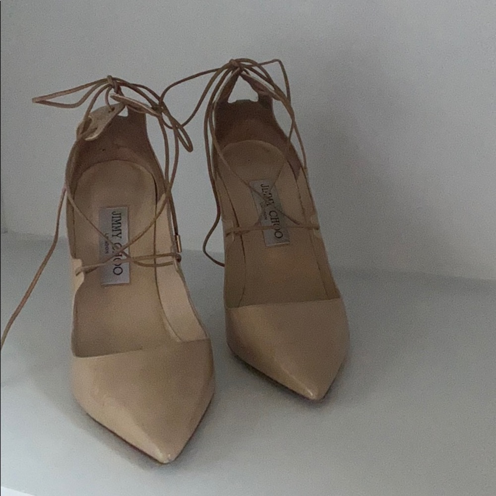 Jimmy Choo Vita 100 Patent Nude Pump